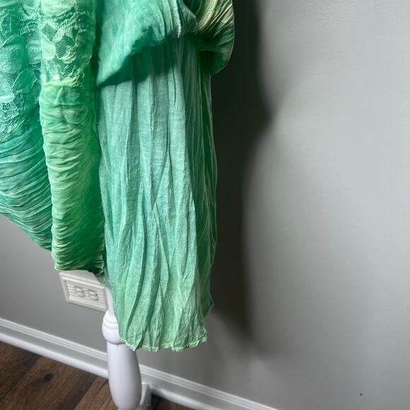 Women's Textured Fairy Grunge Sea Foam Green Dress Lace Inset Sz L Boho Hippie - Picture 12 of 15